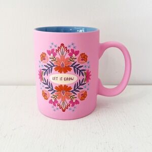 Deborah Curiel Coffee Mug Pink Let It Grow Floral‎ Matte Ceramic Blue Interior